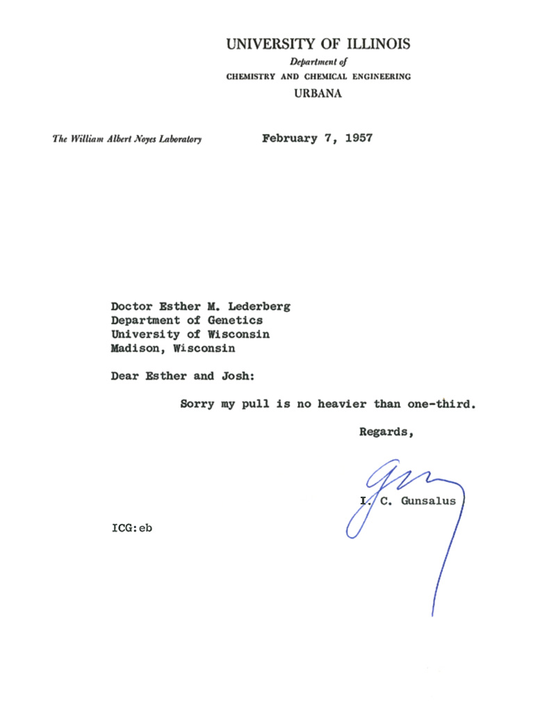 d0167 ICGunsalus to EML (SAB fellowship) 2-7-57 58
